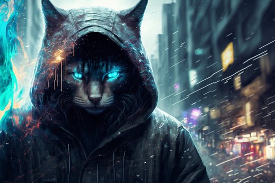 A Groovy cat wearing a hoody.