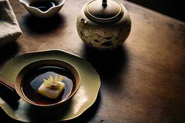 Japanese tea sweets. Enjoying the appealing and beautiful desserts in a traditional Asian restaurant.