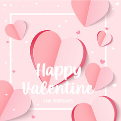 Happy Valentine's Day and White Day Sale banner. Holiday background with border frame made of realistic heart shaped red, pink and white balloons. Horizontal poster, greeting card, header for website.