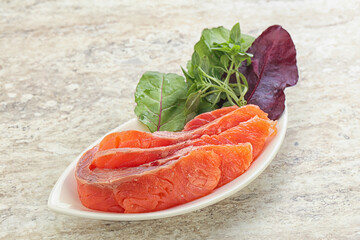 Sliced salmon fillet starter snack