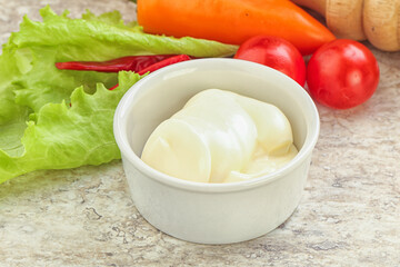 Organic mayonnaise sauce in the bowl
