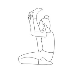 Line art of woman doing Yoga in heron pose vector