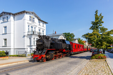 Fototapeta na wymiar Baederbahn Molli steam train locomotive railway in Bad Doberan, Germany