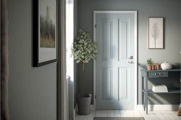Scandinavian interior style hallway with window and door in the daylight