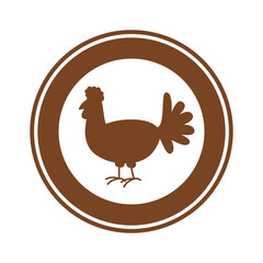 Circular panel with brown free-range chicken on white background