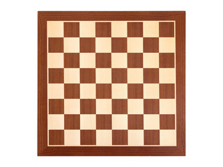 Wooden chessboard from above isolated on white background