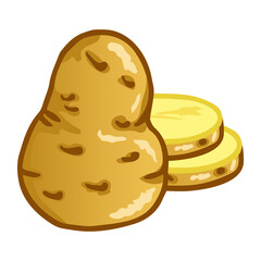 Potatoes Illustration Raw Potato Whole Root Crops Sliced Pieces Drawing Art