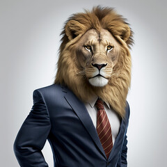 Anthropomorphic lion wearing a suit