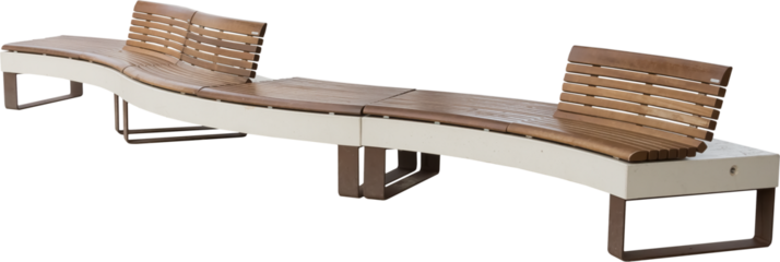 Isolated PNG cutout of a modern wooden street bench on a transparent background, ideal for photobashing, matte-painting, concept art