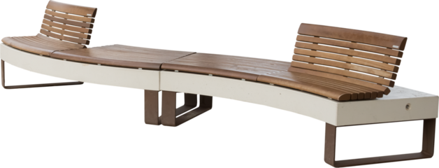 Isolated PNG cutout of a modern wooden street bench on a transparent background, ideal for photobashing, matte-painting, concept art