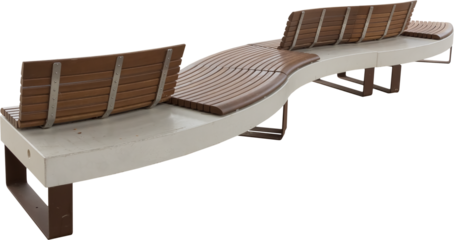 Isolated PNG cutout of a modern wooden street bench on a transparent background, ideal for photobashing, matte-painting, concept art