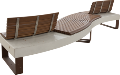 Isolated PNG cutout of a modern wooden street bench on a transparent background, ideal for photobashing, matte-painting, concept art