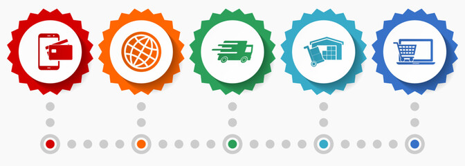Commerce vector icons, shopping flat design web badges collection, business infographic template