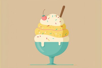a minimalist 2D illustration of a plush ice cream sundae | soft pop | generative ai