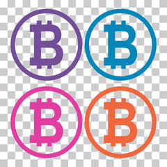 Set of Bitcoin web coin, internet electronic crypto design symbol, digital pay vector illustration