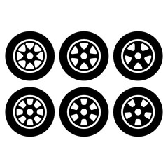 Set of Auto car wheel icon, vehicle tire rim symbol, automotive race sport sign vector illustration