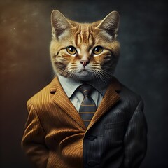 Portrait of a cat dressed in a formal business suit, generative AI