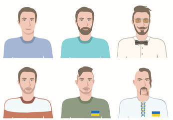 Set of man avatars for social networks with different hairstyles.
