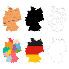 Set of Germany map icon, geography blank concept, isolated graphic background vector illustration