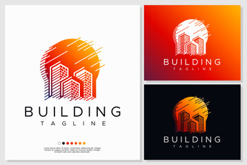 Modern property building brick logo design concept.