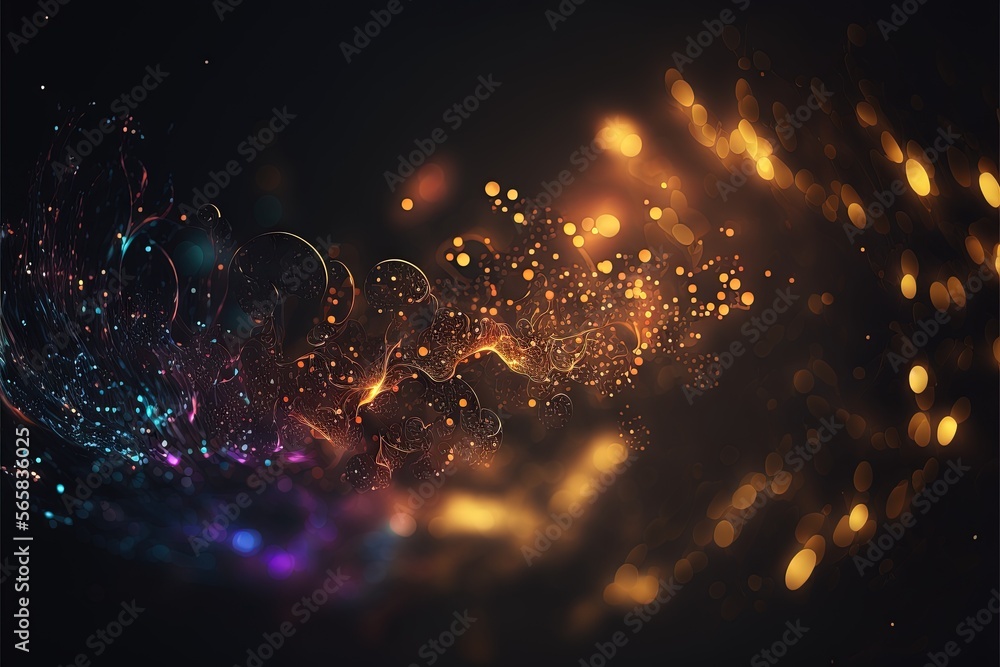 Poster a dark background with a bunch of colorful lights and sparkles, creating a beautiful and mesmerizing