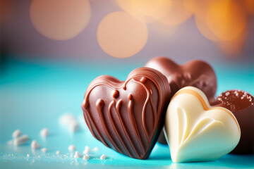 Saint Valentin, fête des amoureux. Coeur en chocolat cacao. Generative AI.