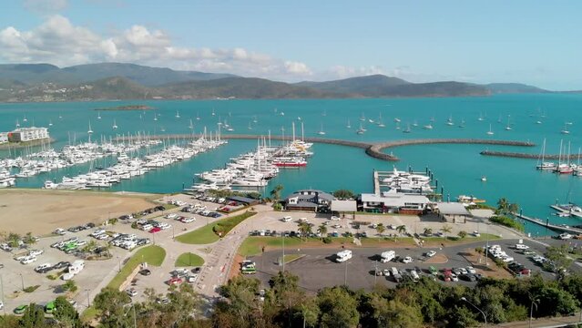 Airlie Beach, Queensland. Aerial view of coastline and Abell Point Marina