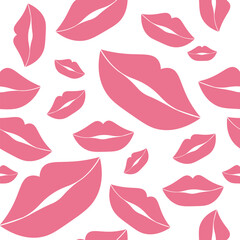 Seamless vector pattern. Pink lips on a white background