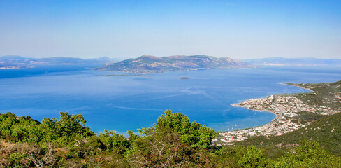 Panoramic aerial view of cape and Kamena Vourla town a tourist destination in Greece 