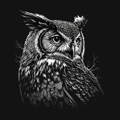 Black and white vector illustrations of an Owl