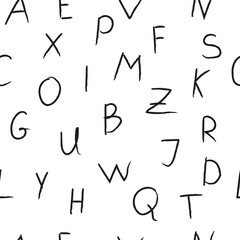 Vector seamless doodle pattern with hand drawn Latin alphabet letters. For printing, packaging, text, wallpaper, design, scrapbooking
