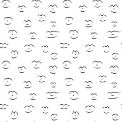 Seamless vector pattern with hand drawn black doodle silhouette of female lips. For mocap, print, packaging, banner, textile, wallpaper.
