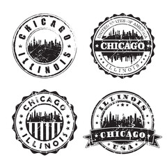 Chicago Illinois Stamp Skyline Postmark. Silhouette Postal Passport. City Round Vector Icon Set. Vintage Postage