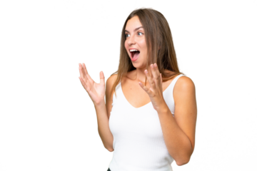 Young pretty woman over isolated background with surprise facial expression