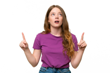 Young pretty woman over isolated background surprised and pointing up