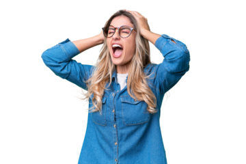 Young Uruguayan woman over isolated background stressed overwhelmed