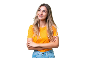 Young Uruguayan woman over isolated background happy and smiling