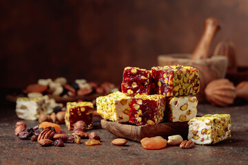Turkish delight with nuts and dried fruits.