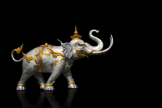 Stone elephant. Isolated from reflection background.