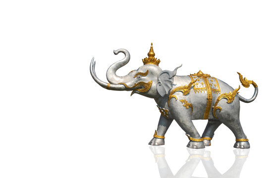 Stone elephant. Isolated from reflection background. - Powered by Adobe