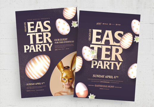 Easter Party Flyer Poster with Easter Eggs