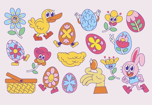 Retro Easter Vector Illustrations Collection