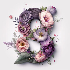 Elegant Flower Number 8. A Stunning Display of Violet Blooms Crafted into the Shape of an 8 for a Sophisticated Touch