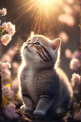 cat in the garden and sun made with generative ai