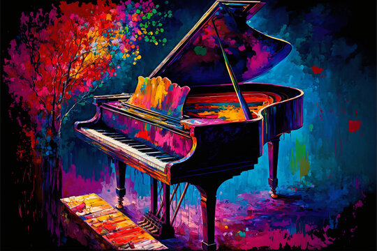 Fortepian instrument muzyczny abstrakcyjny malowany obraz olejny 1