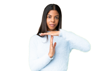 Young African American woman over isolated chroma key background making time out gesture