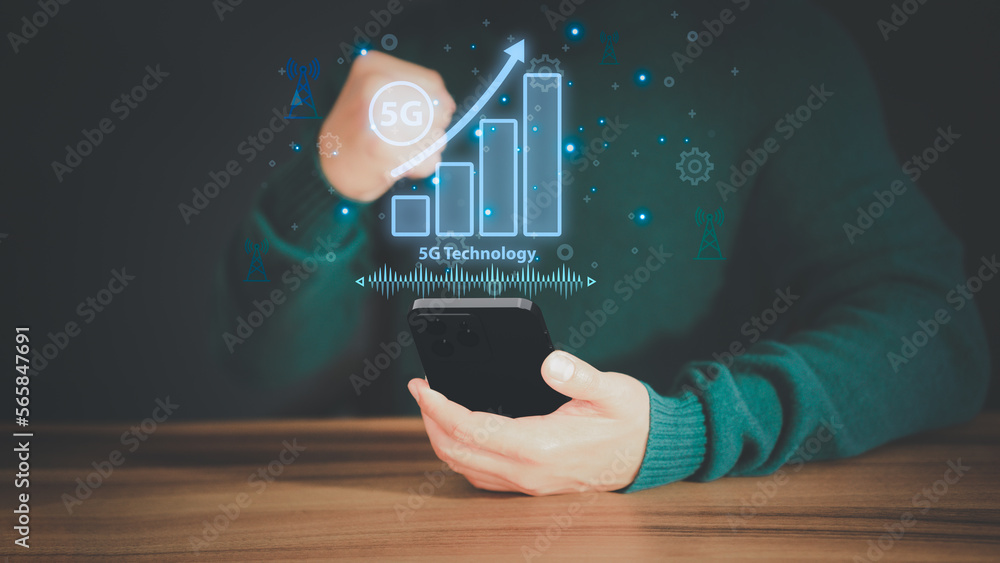 Poster Adult man searching for signal on his a mobile phone. Concept of technology connectivity and connection problems to wifi by smartphone.