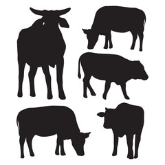 set of cow silhouette vector