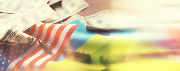 Solidarity war. Politics. The flags are on the table. The concept of support in a military conflict.