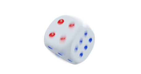 3d render of rolling dice with motion blur for casino or gambling concept, png format with transparent background.